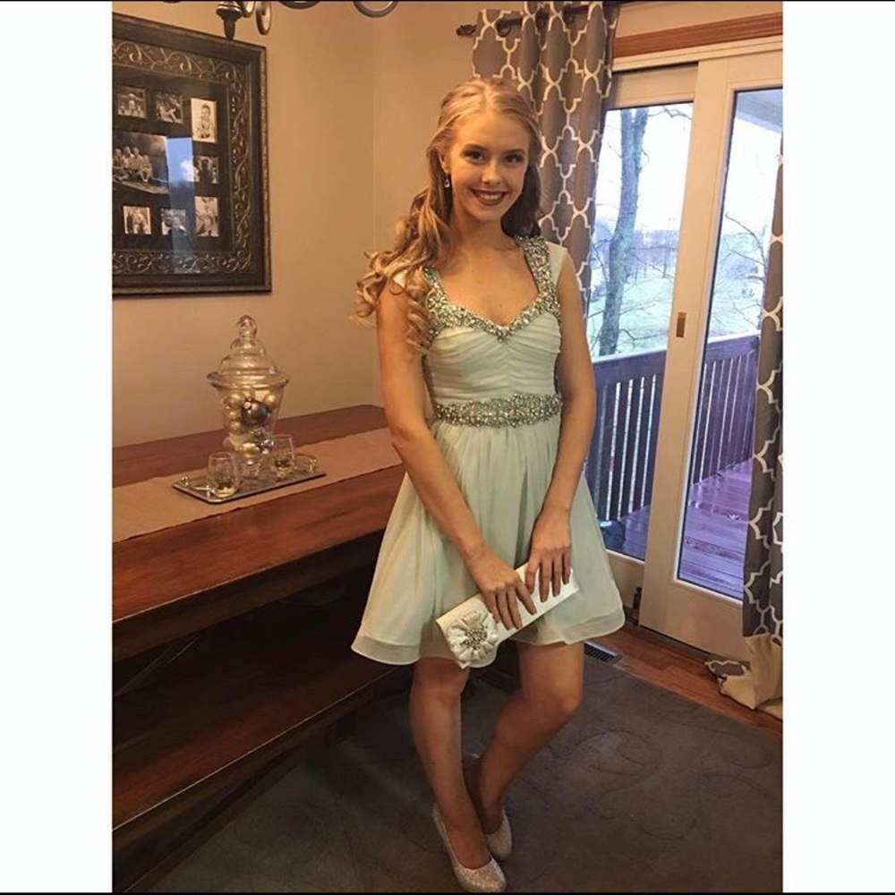 Mint rhinestone bodice short Homecoming dress